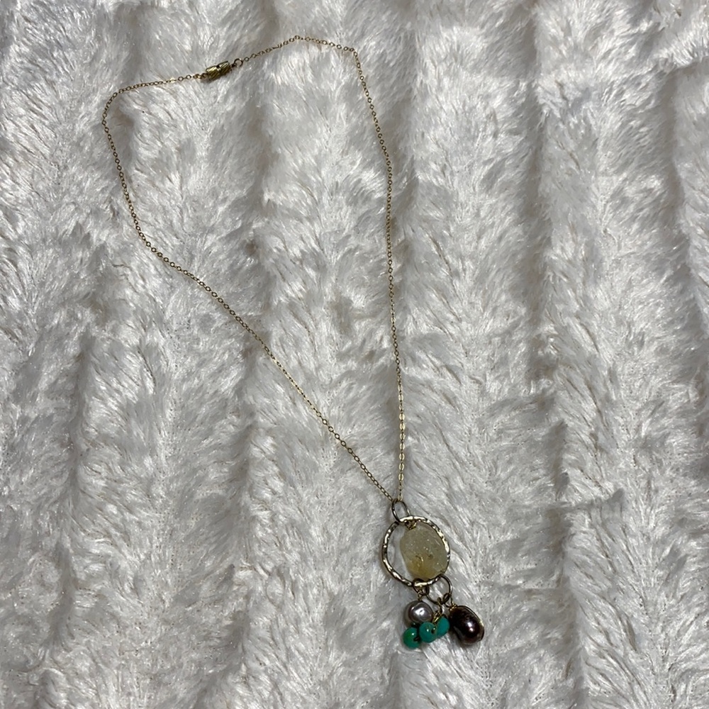 Crystal turquoise pearl pendant necklace gold and silver rock necklace